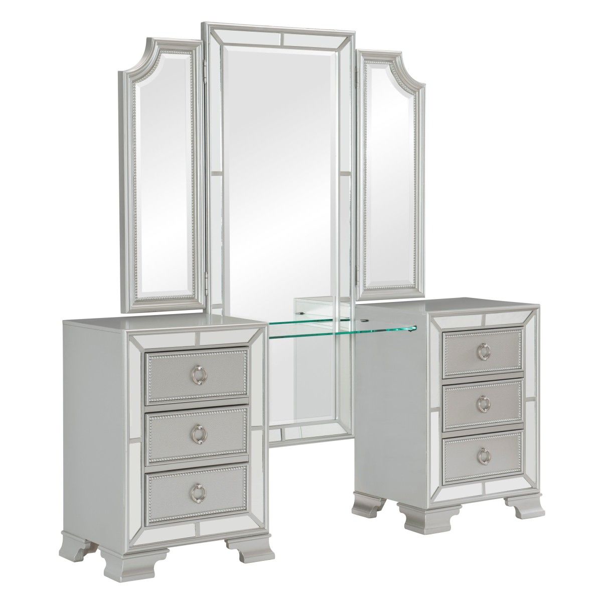 Avondale - Vanity Dresser With Mirror - Pearl Silver