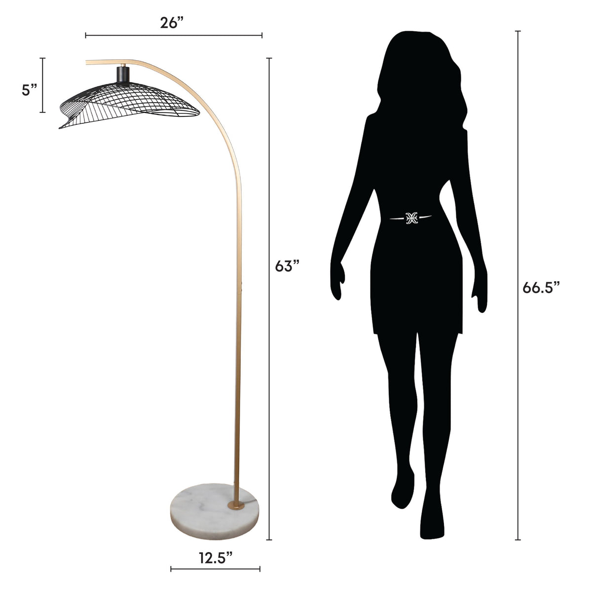 Gilded Canopy - 63 X 26 - Metal Floor Lamp - Painted Gold, White Marble