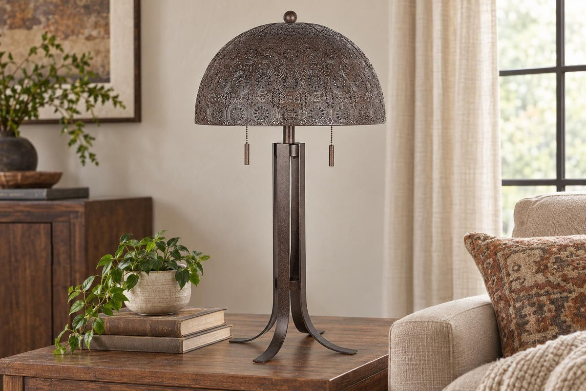 Bronze Tapestry - 28 X 14 - Metal Table Lamp (Set of 2) - Antique Bronze
