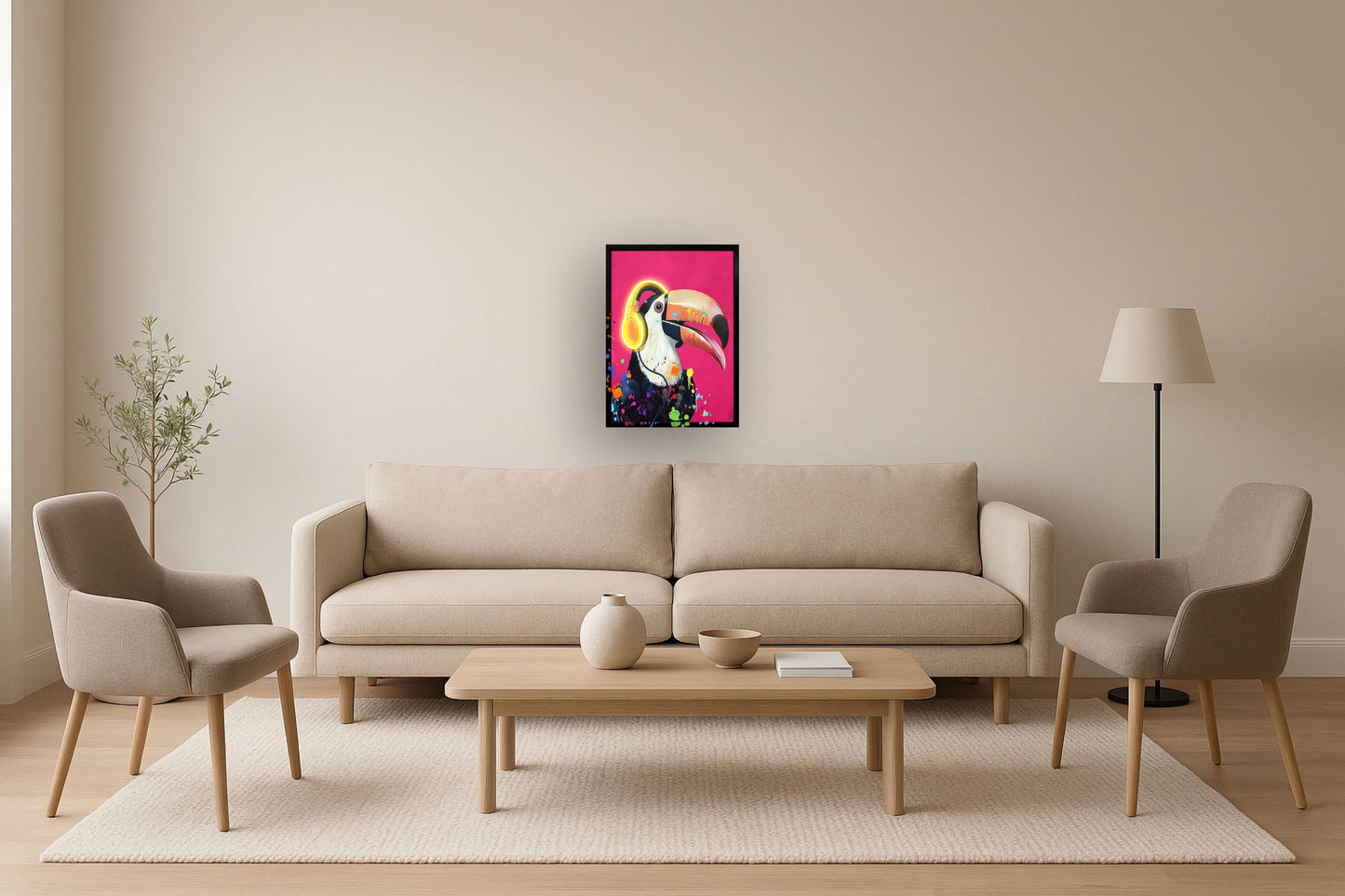 Neon Toucan Groove - 21" x 29" Framed Wall Art - Pink
