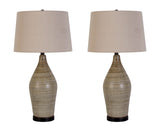"Serene Stone" Ceramic Table Lamp (Set of 2) - Natural Finishes/Matte Black