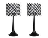 "Crystal Lattice Radiance" Metal And Crystal Table Lamp (Set of 2) - Matt Black / Clear Crystal