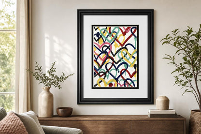 34x40 Heart Scribbles II By June Erica Vess - Red