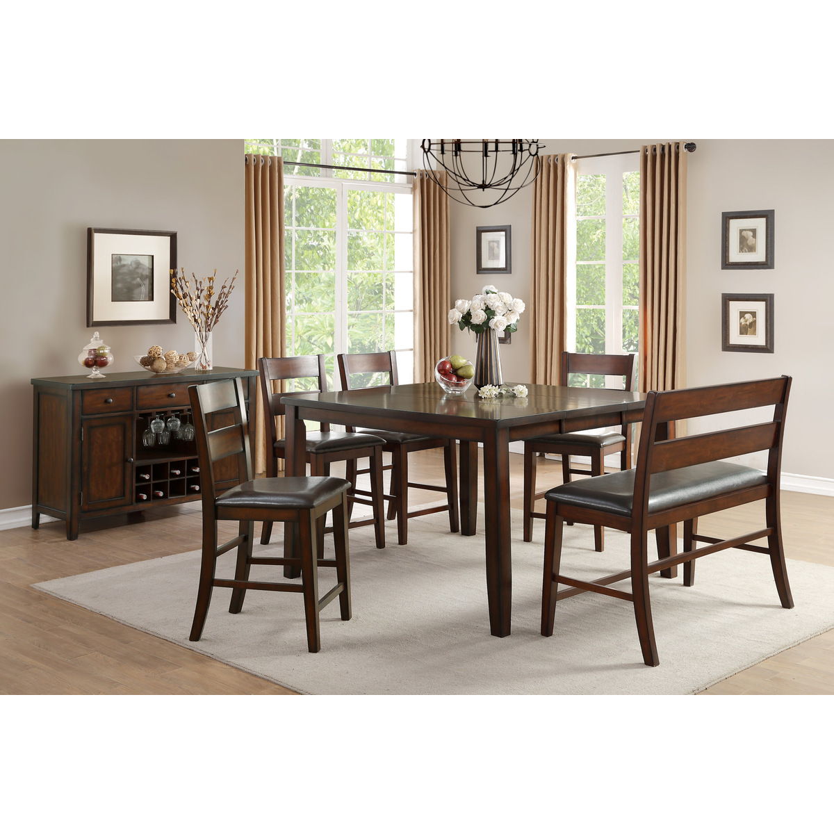 Mantello - Counter Height Bench With Back - Dark Brown