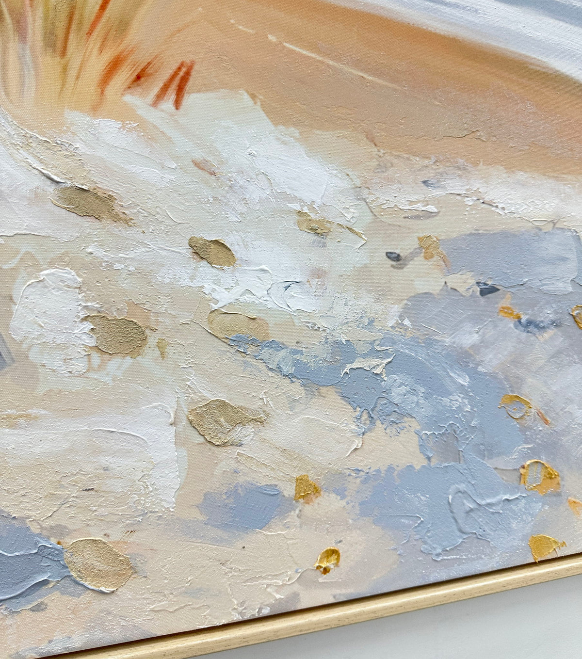 Beyond The Dune Grass - 47 X 32 - Hand-Embellished Canvas In Frame - Blue
