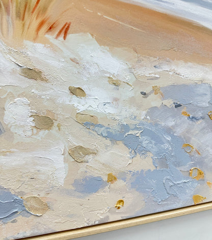 Beyond The Dune Grass - 47 X 32 - Hand-Embellished Canvas In Frame - Blue
