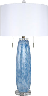 "Azure Display" Art Glass Table Lamp (Set of 2) - Blue Art Glass / Clear Crystal / Soft Gold