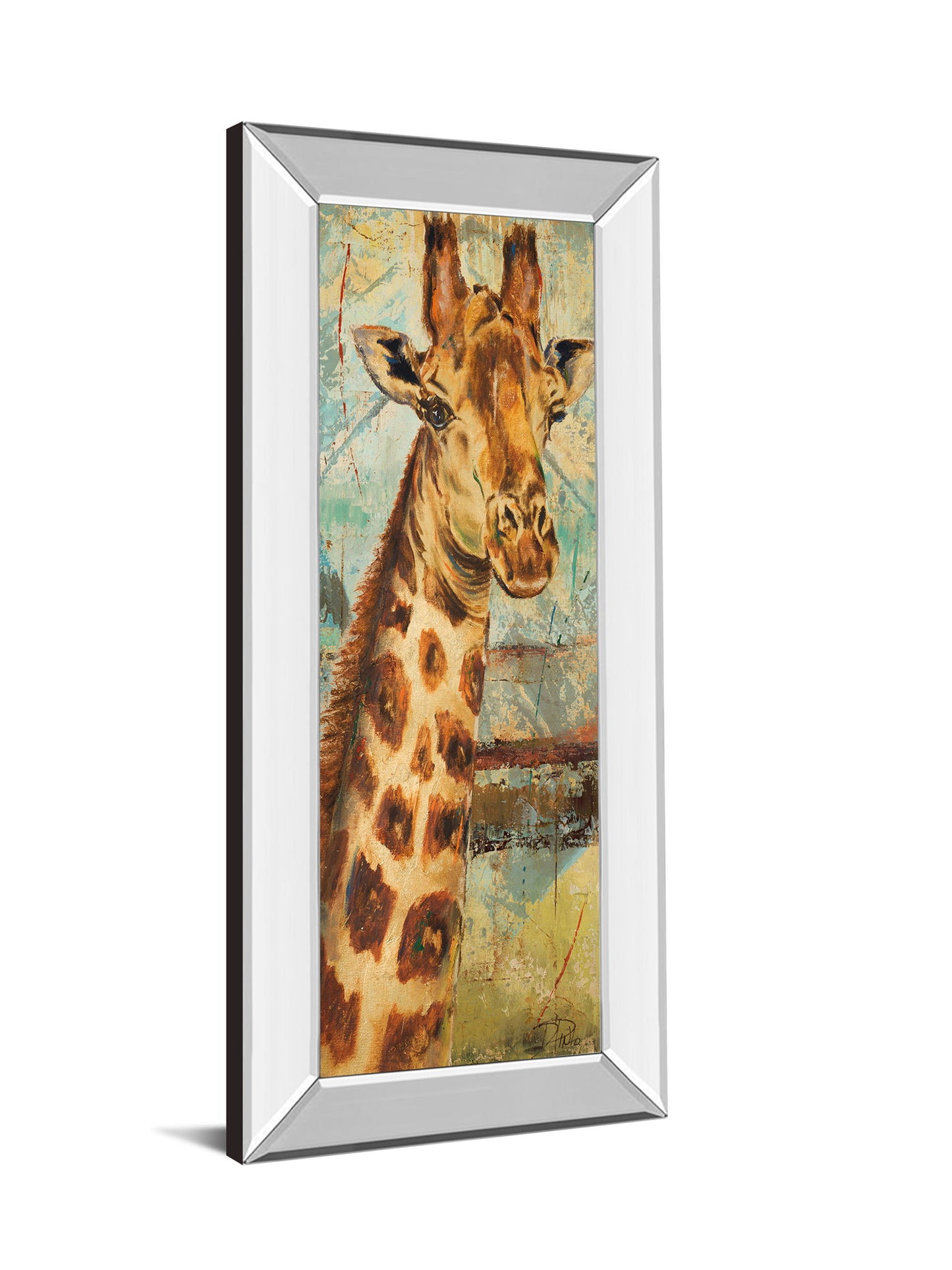 New Safari On Teal I By Patricia Pinto - Mirror Framed Print Wall Art - Light Brown