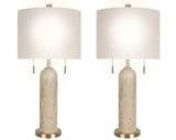 "Travertine Elegance" Travertine Table Lamp (Set of 2) - Travertine / Soft Gold