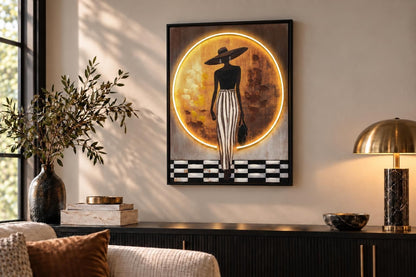 Amber Runway - 24 X 32 - Hand-Embellished Neon Canvas In Frame - Amber