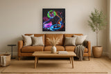 "Neon Groove I" Hand-Embellished LED In Frame - Neon / Black