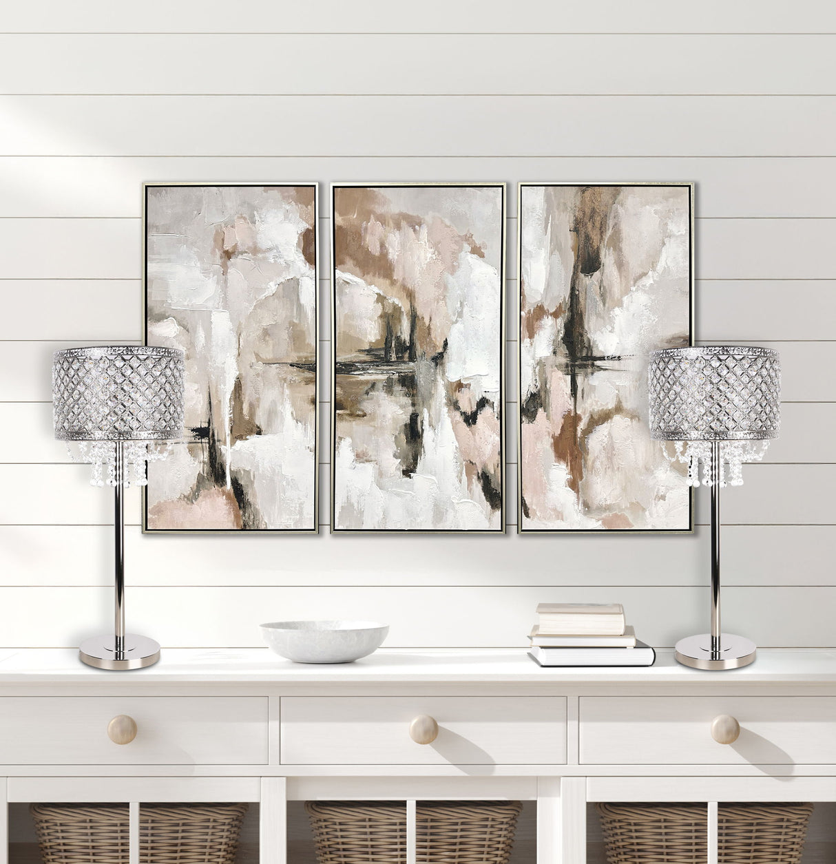 "Crystal Elegance II" Metal Table Lamp (Set of 2) - Polished Nickel / Clear Crystal