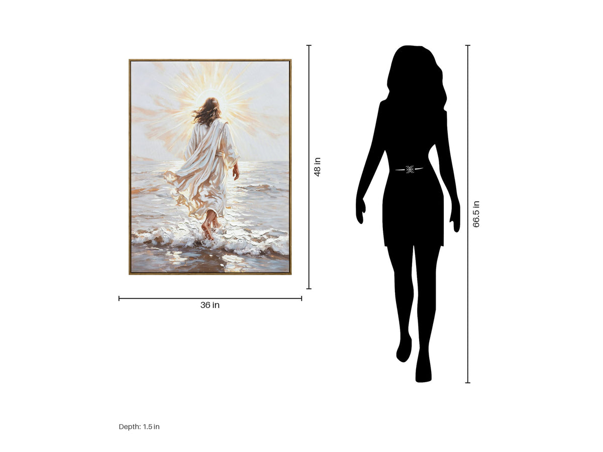 Steps Toward Glory - 36 X 48 - Hand-Embellished Canvas In Frame - White, Gray, Cream, Brown
