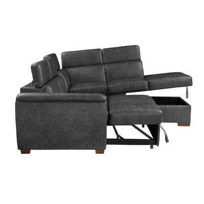 Barre - 2 Piece Sectional With Pull-Out Bed And Right Chaise With Hidden Storage, Adjustable Headrests - Gray