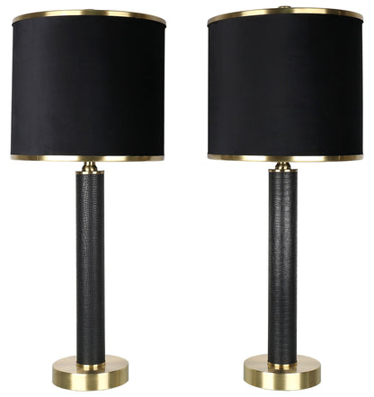 Midnight Regent - 27 X 11 - Pu Leather Table Lamp (Set of 2) - Black Pu Gator Leather