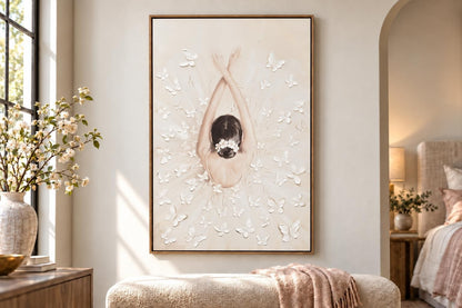Butterfly Ballet - 32 X 47 - Hand-Embellished Canvas In Frame - Cream, White, Blush