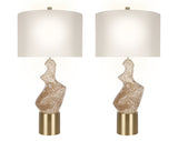 "Sculptural Serenity" Ceramic Table Lamp (Set of 2) - Stone / Soft Gold