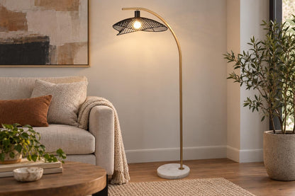 Gilded Canopy - 63 X 26 - Metal Floor Lamp - Painted Gold, White Marble