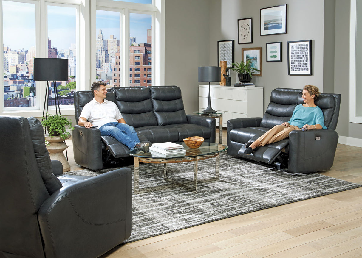 Bosa - Leather Power Reclining Sofa - Charcoal