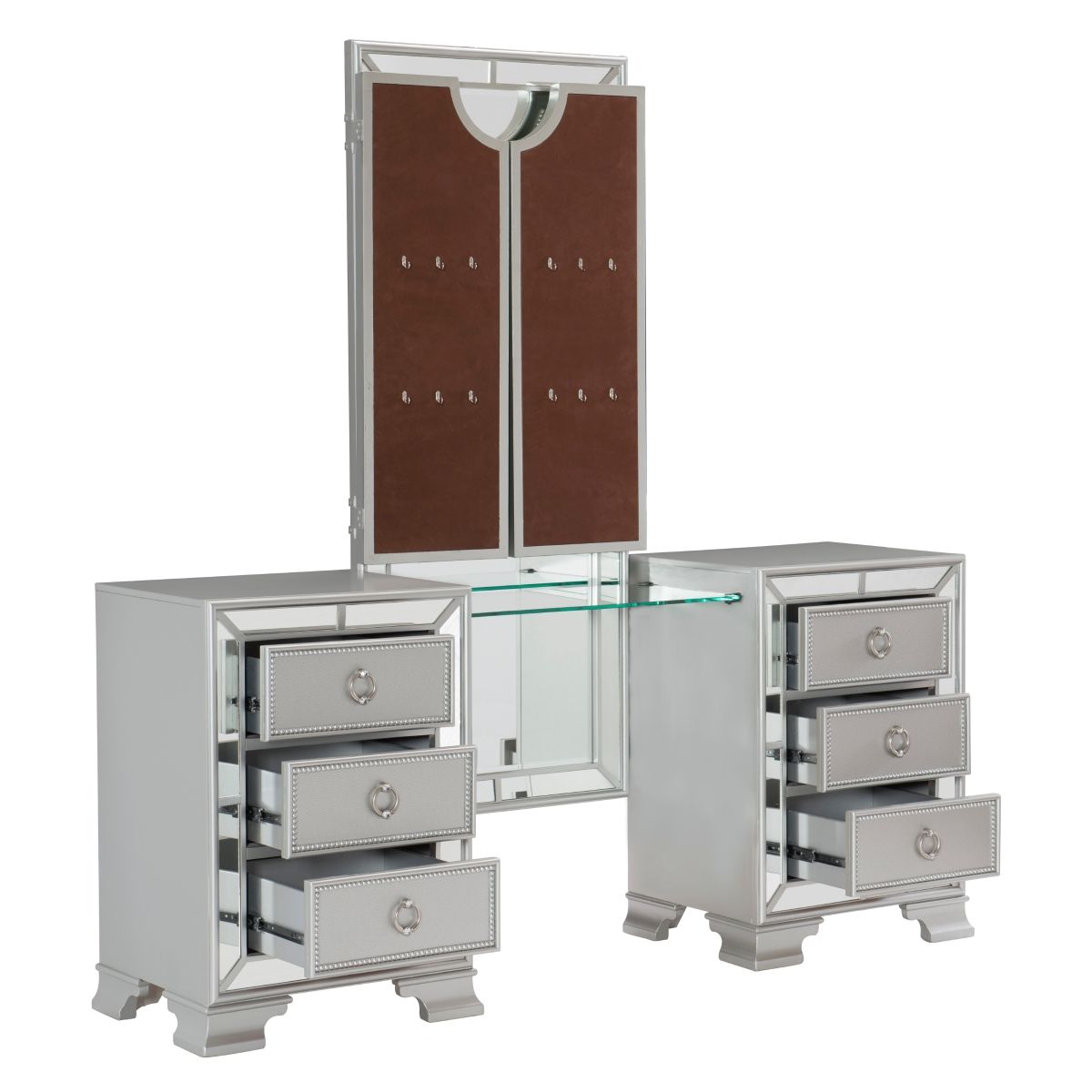 Avondale - Vanity Dresser With Mirror - Pearl Silver