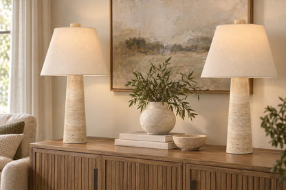 Strata Poise - 24 X 13 - Travertine Accent Lamp (Set of 2) - Natural Travertine Stone
