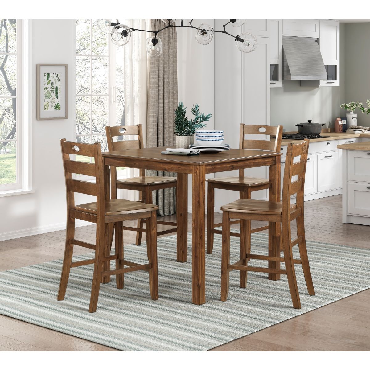 Stowe - 5 Piece Counter Height Set - Walnut