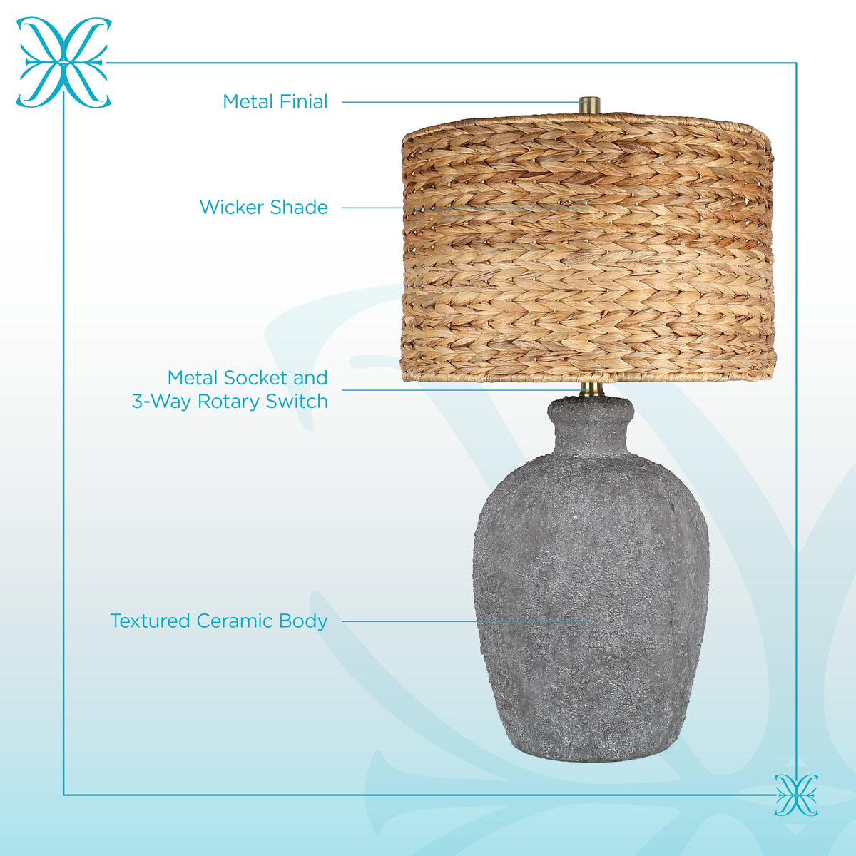 Ashen Grove - 28 X 16 - Ceramic Table Lamp - Weathered Charcoal Stone
