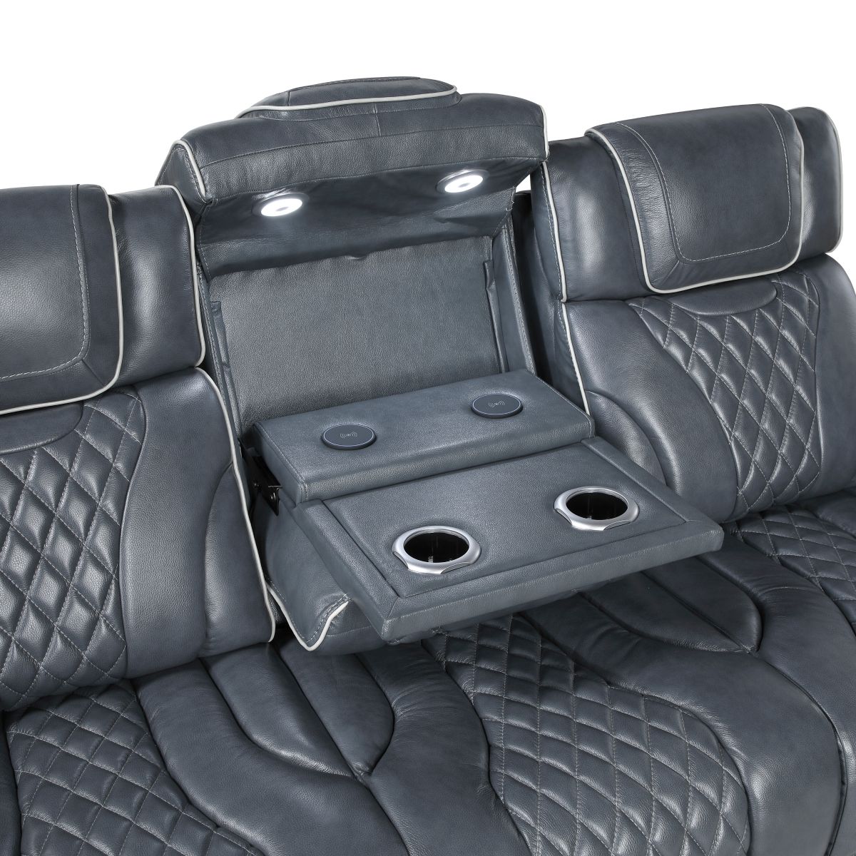 Apex - Power Double Reclining Sofa With Center Drop-Down Cup Holders, Power Headrests, Storage Arms With Cup Holders, Reading Lights, Wireless Charger, Air Massage And Heat, LED Lighting And Charging Ports