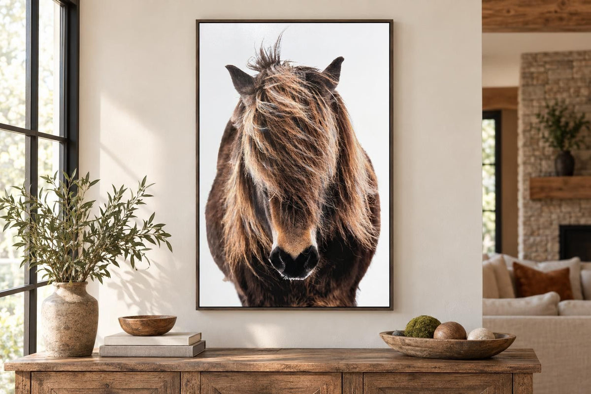 Untamed Forelock - 32 X 48 - Hand-Embellished Canvas In Frame - Brown