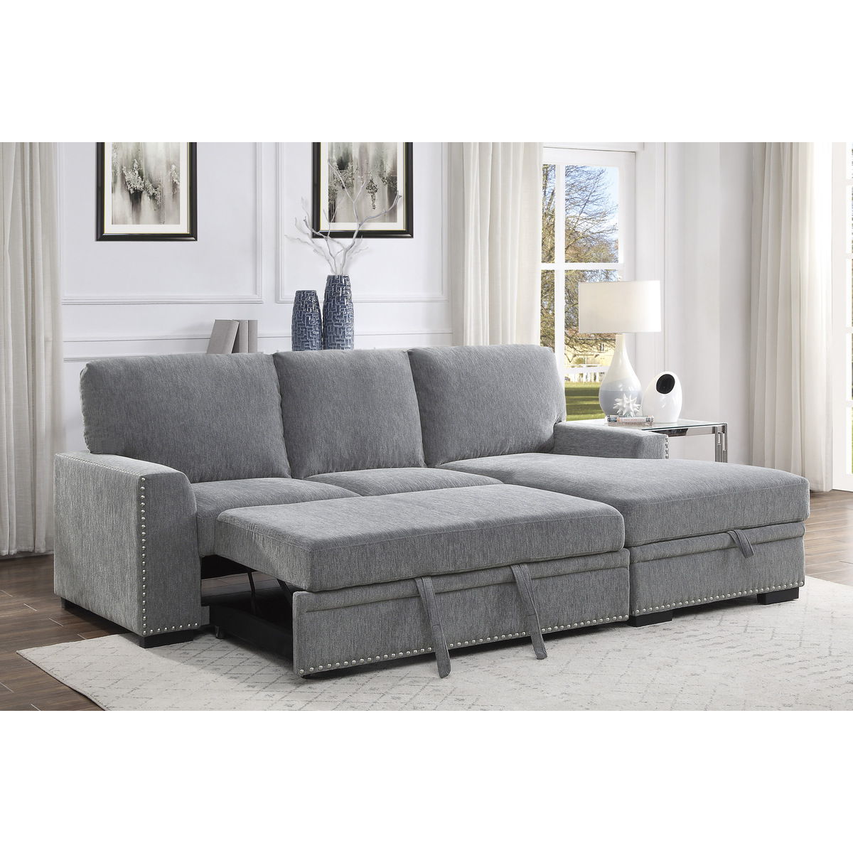 Morelia - 2 Piece Sectional With Pull-Out Bed And Chaise With Hidden Storage