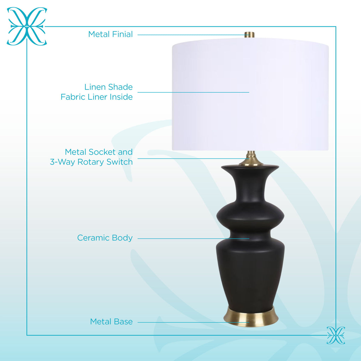 "Elegance Radiance" Ceramic Table Lamp (Set of 2) - Black / Soft Gold