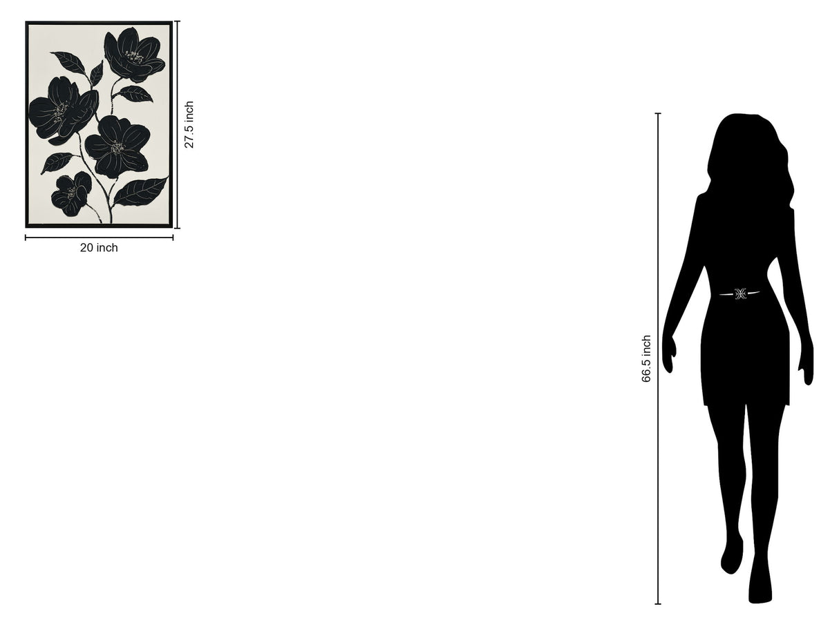 "Nocturnal Blooms II" Hand-Painted Canvas In Frame - Black / White / Canvas