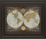 World Map By Elizabeth Medley - Framed Print Wall Art - Beige