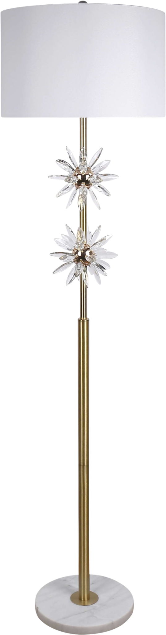 "Crystal Bloom I" Metal And Crystal Floor Lamp - Soft Gold / Clear Crystal / White Marble