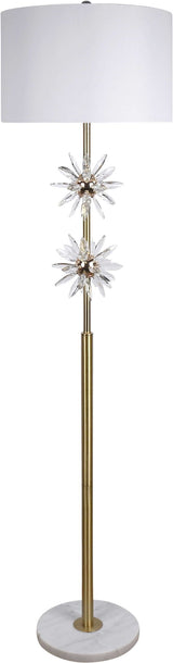 "Crystal Bloom I" Metal And Crystal Floor Lamp - Soft Gold / Clear Crystal / White Marble
