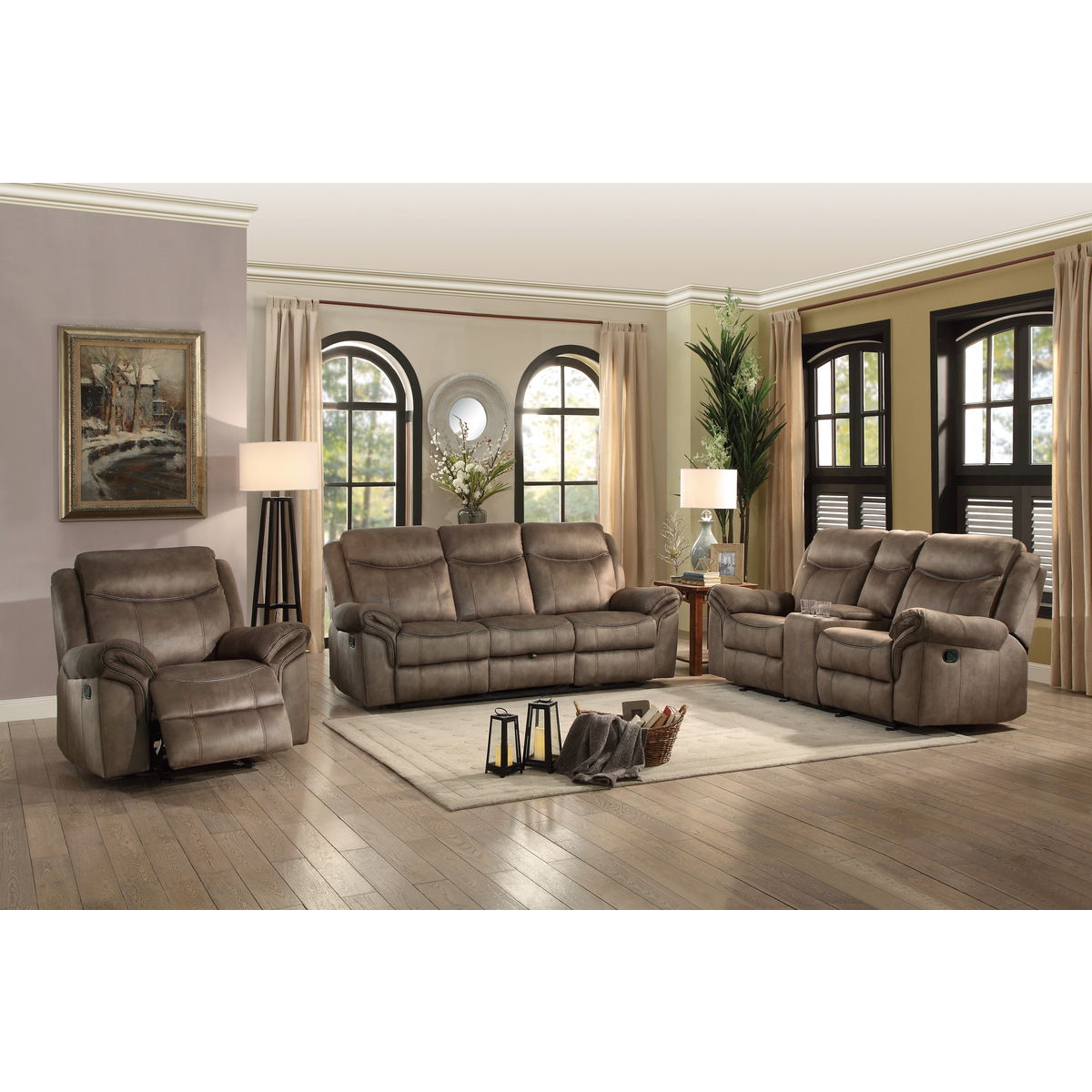 Aram - Double Reclining Sofa With Center Drop-Down Cup Holders, Receptacles, Hidden Drawer And USB Ports