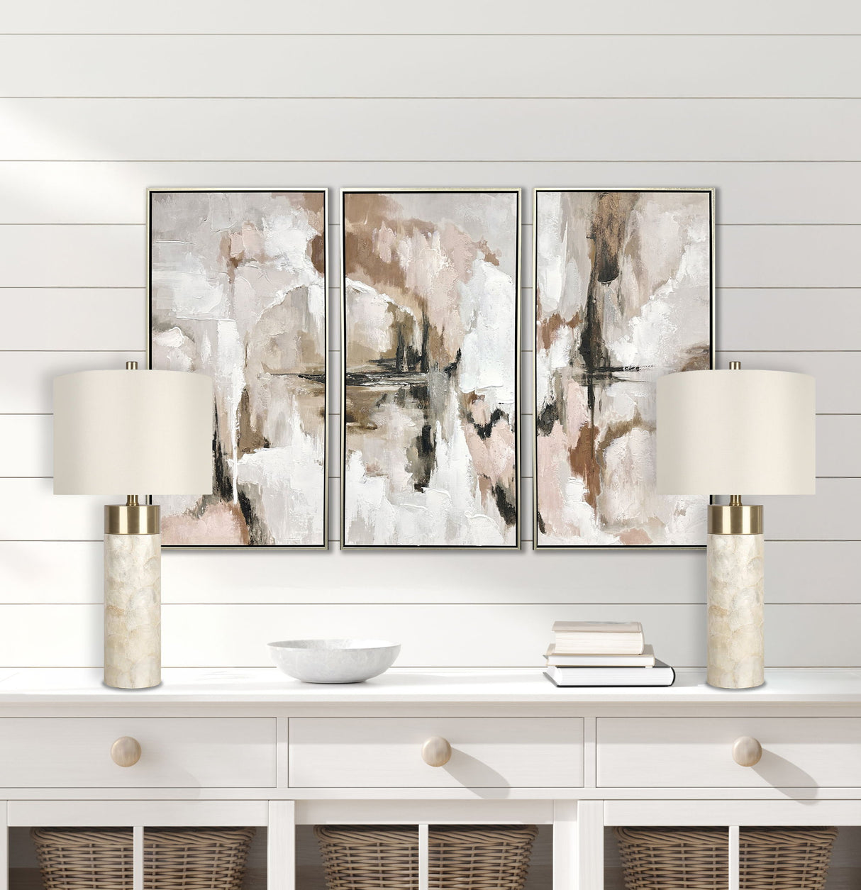 "Luminous Shell" Shell And Metal Table Lamp (Set of 2) - Natural Shell / Soft Gold / Beige