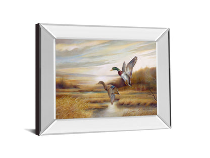 22x26 Mallards By Ruanne Manning And Mossy Oak Native Living - Mirror Framed Print Wall Art - Light Brown