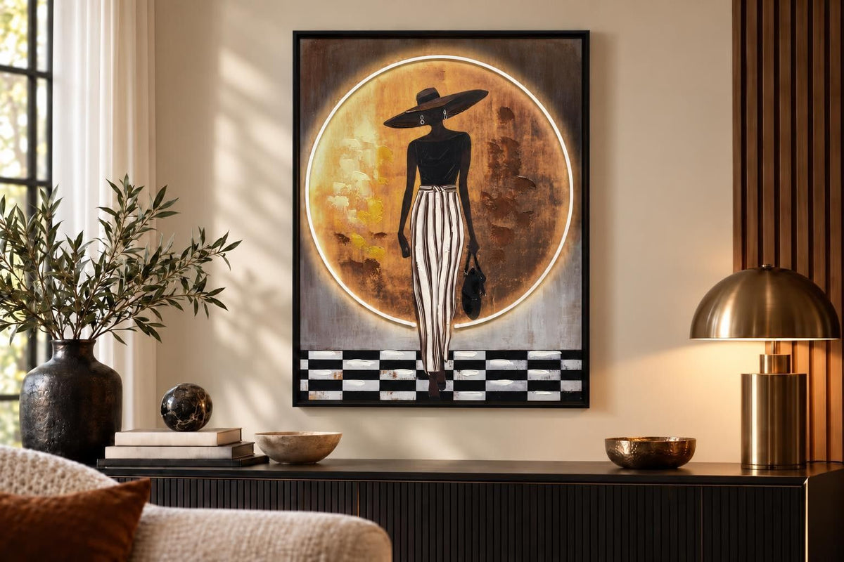 Amber Runway - 24 X 32 - Hand-Embellished Neon Canvas In Frame - Amber
