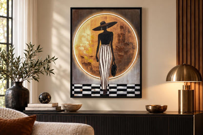 Amber Runway - 24 X 32 - Hand-Embellished Neon Canvas In Frame - Amber