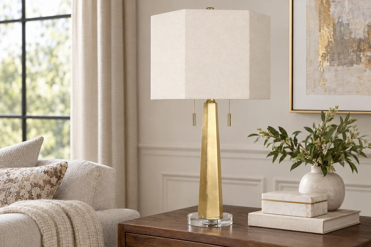Gilded Spire - 28 X 14 - Resin Table Lamp (Set of 2) - Gold Leaf, Clear Crystal