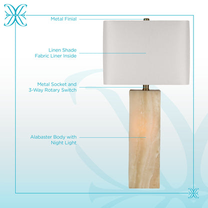 "Luminous Alabaster" Alabaster Table Lamp With Night Light (Set of 2) - Alabaster / Soft Gold