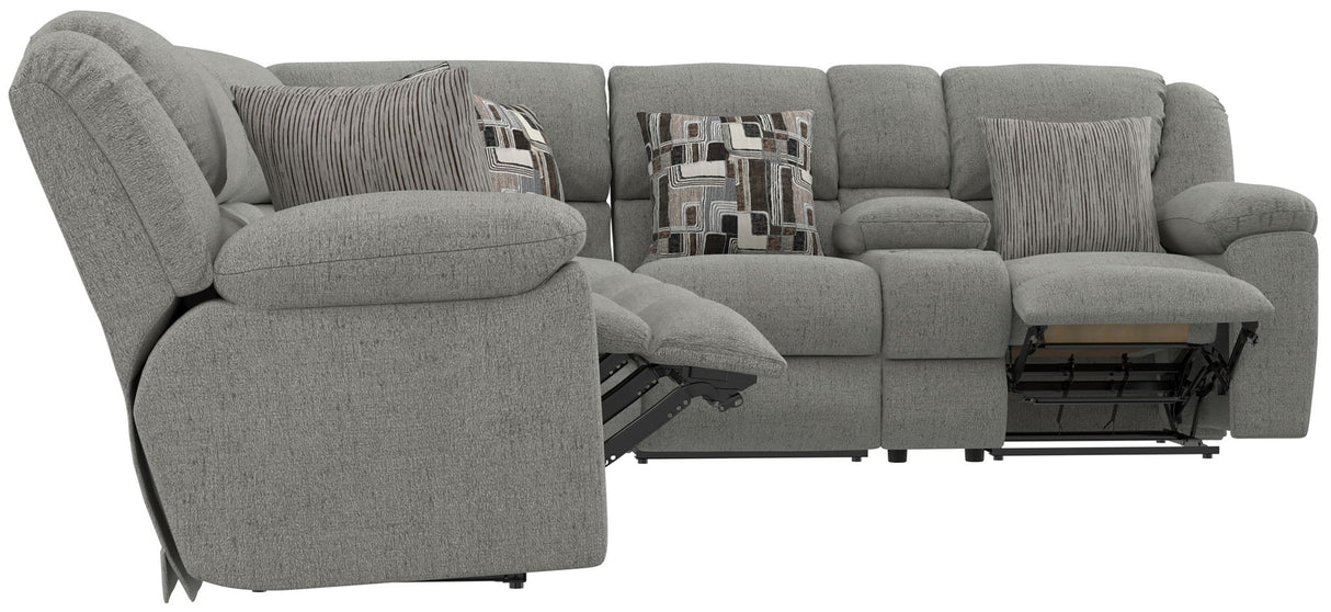 Quinn - 3 Piece Reclining Sectional With 4 Reclining Seats, Storage Arms, Storage Console With Lights, And Drop Down Table - Nature