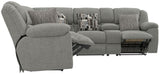 Quinn - 3 Piece Reclining Sectional With 4 Reclining Seats, Storage Arms, Storage Console With Lights, And Drop Down Table - Nature