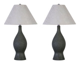 "Cerulean Elegance" Ceramic Table Lamp (Set of 2) - Blue Gray