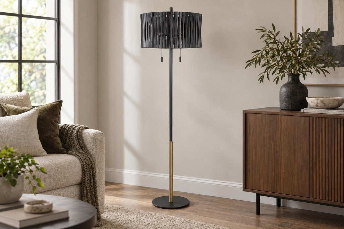 Midnight Cadence - 68 X 18 - Metal Floor Lamp - Matte Black, Soft Gold