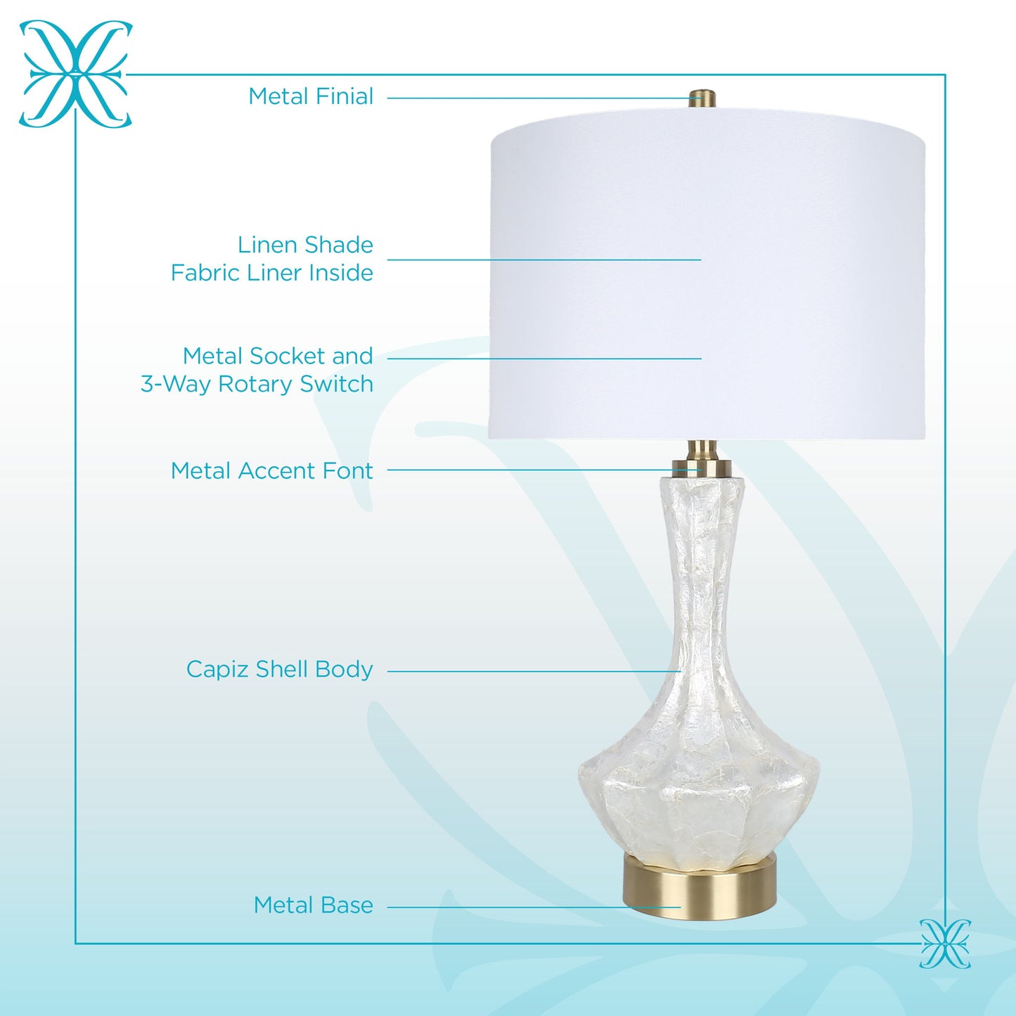 Crystal Shell Capiz Shell & Metal Table Lamp (Set of 2) - White Shell / Soft Gold