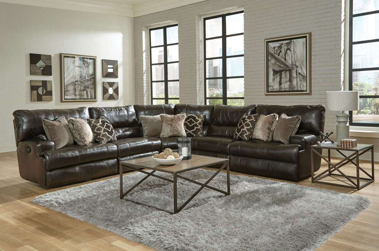 Como - 5 Piece Italian Leather Match Reclining Sectional