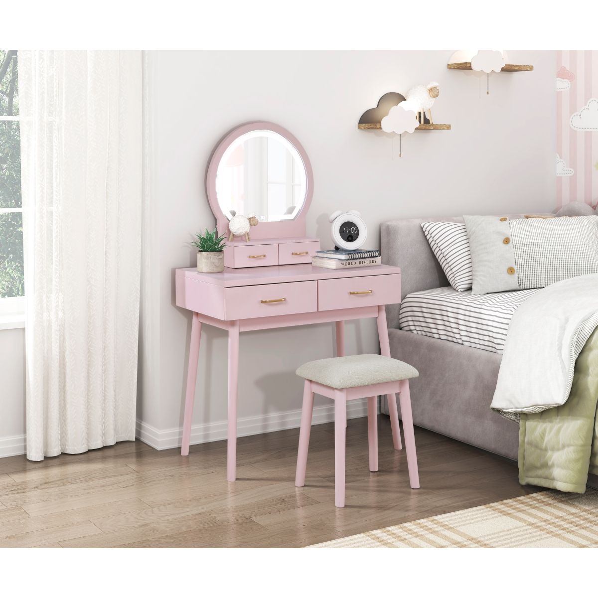Camilla - Vanity Dresser With Mirror And Stool