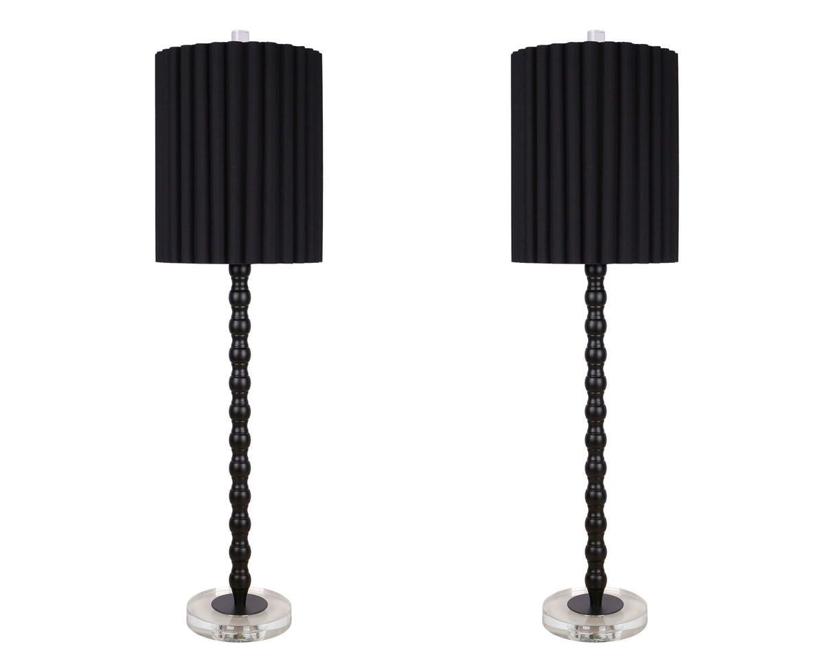 "Obsidian Elegance" Metal Buffet Lamp (Set of 2) - Black / Clear Crystal